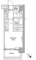ザ・パークハビオ月島フロント 3階ワンルームの間取り