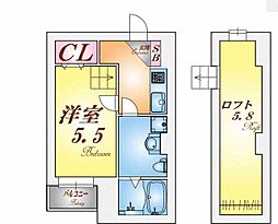 サンクス東須磨 1Kの間取図画像