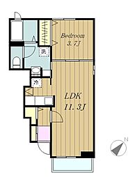 ベルグ若松 1階1LDKの間取り