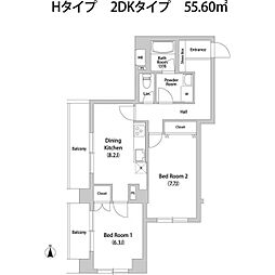 グラスハイム 5階2DKの間取り