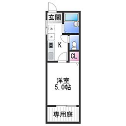 TJ北中島B 1Kの間取図画像