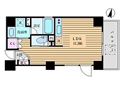 パークヒルズ赤坂 7階ワンルームの間取り