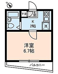 フラットエイト 2階1Kの間取り