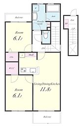 京成松戸線 薬園台駅 徒歩10分の賃貸アパート 2階2LDKの間取り