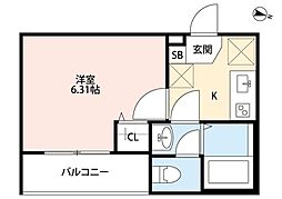 3F HAUS 2階1Kの間取り