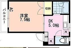 ヴァンベール三鷹 1階1DKの間取り
