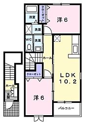 イースト・ヴィオラ・カーサII 2階2LDKの間取り