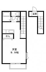 リヴォアール中村 2階ワンルームの間取り