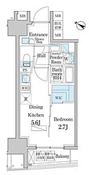 デュオフラッツ日本橋水天宮 10階1DKの間取り