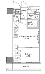 ザ・パークハビオ神楽坂香月 2階1LDKの間取り