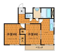 第一メゾン西野 2階2DKの間取り