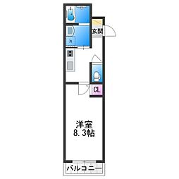 エスクード凪 3階1Kの間取り