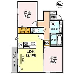 セジュール稲田本町2 2LDKの間取図画像