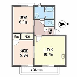フローラ桜ケ丘A棟 2LDKの間取図画像