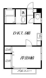 イリオス2 1DKの間取図画像
