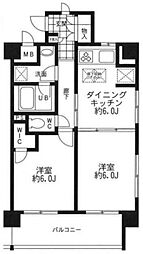 リガレーヴ 2階2DKの間取り
