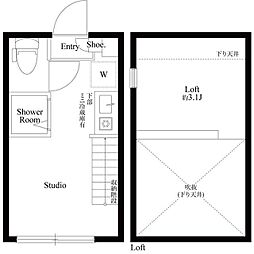 ハーモニーテラス上高井戸IV 2階ワンルームの間取り