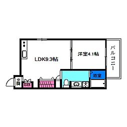 Fメゾン西加賀屋1番館 1LDKの間取図画像
