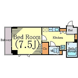 パークウェル下北沢 2階1Kの間取り