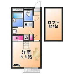 レオパレスフローラ 1階1Kの間取り