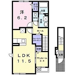 ベルシャイン紀三井寺1 1LDKの間取図画像