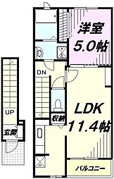 プレシャス19 2階1LDKの間取り