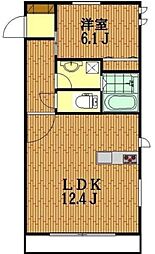 リバード北加瀬 2階1LDKの間取り