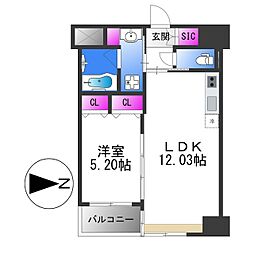 プレジオ長田 3階1LDKの間取り