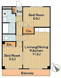 小田急多摩線 五月台駅 徒歩1分の賃貸マンション 2階2LDKの間取り