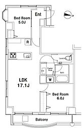 ソサエティ中野富士見町 5階2LDKの間取り