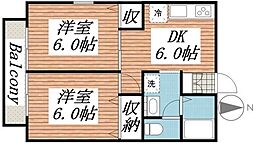 メイプルコート立川 1階2DKの間取り