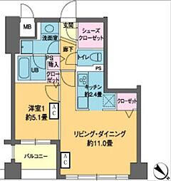 カスタリア茅場町 1LDKの間取図画像