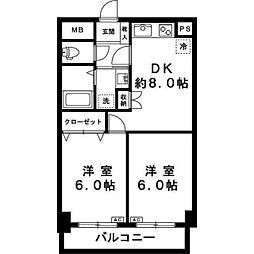 アソシエール千川 2DKの間取図画像