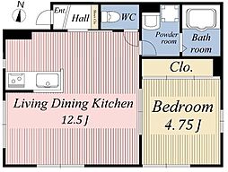 オリーブコート 1階1LDKの間取り