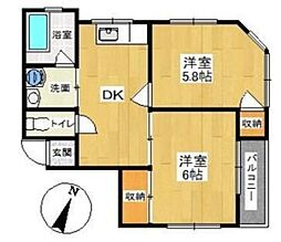ホワイトプラザ藤本 2DKの間取図画像