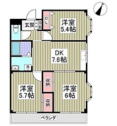 ニューロイヤルハイツ 3DKの間取図画像