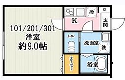 川越市稲荷町アパート 1Kの間取図画像