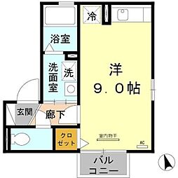 阪神本線 出屋敷駅 徒歩10分の賃貸アパート 2階ワンルームの間取り