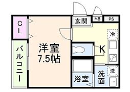 京阪本線 大和田駅 徒歩6分の賃貸アパート 2階1Kの間取り