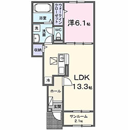 ジェルメ柏A棟 1LDKの間取図画像