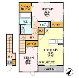 クリアシーズンズ C 2階2LDKの間取り