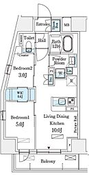 パークアクシス横浜伊勢佐木町通り 2LDKの間取図画像