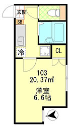 プライムハウス羽田 1階1Kの間取り