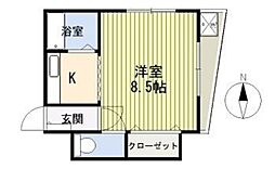 ユテライズ秀和 2階1Kの間取り