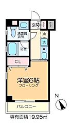 キバサンフラット 1Kの間取図画像