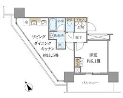 ブリリアタワー浜離宮 1LDKの間取図画像