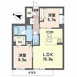 シャーメゾン　アクシス 1階2LDKの間取り