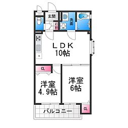 CASA　CALMA菱木 2階2LDKの間取り
