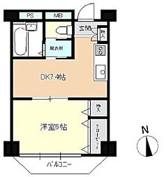 越田ビル 2階1DKの間取り
