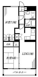花水木ガーデンヒルズ玉川学園 2LDKの間取図画像